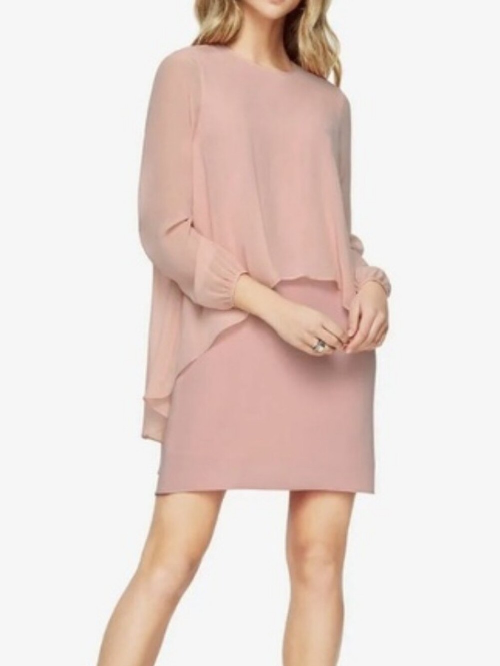 BCBG Maxazaria S Dress Blush Pink Occasian Wedding Guest Elegant Chiffon Layer